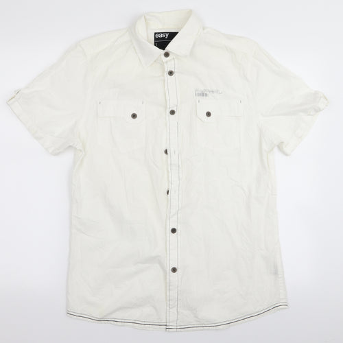 Easy Mens White    Button-Up Size M