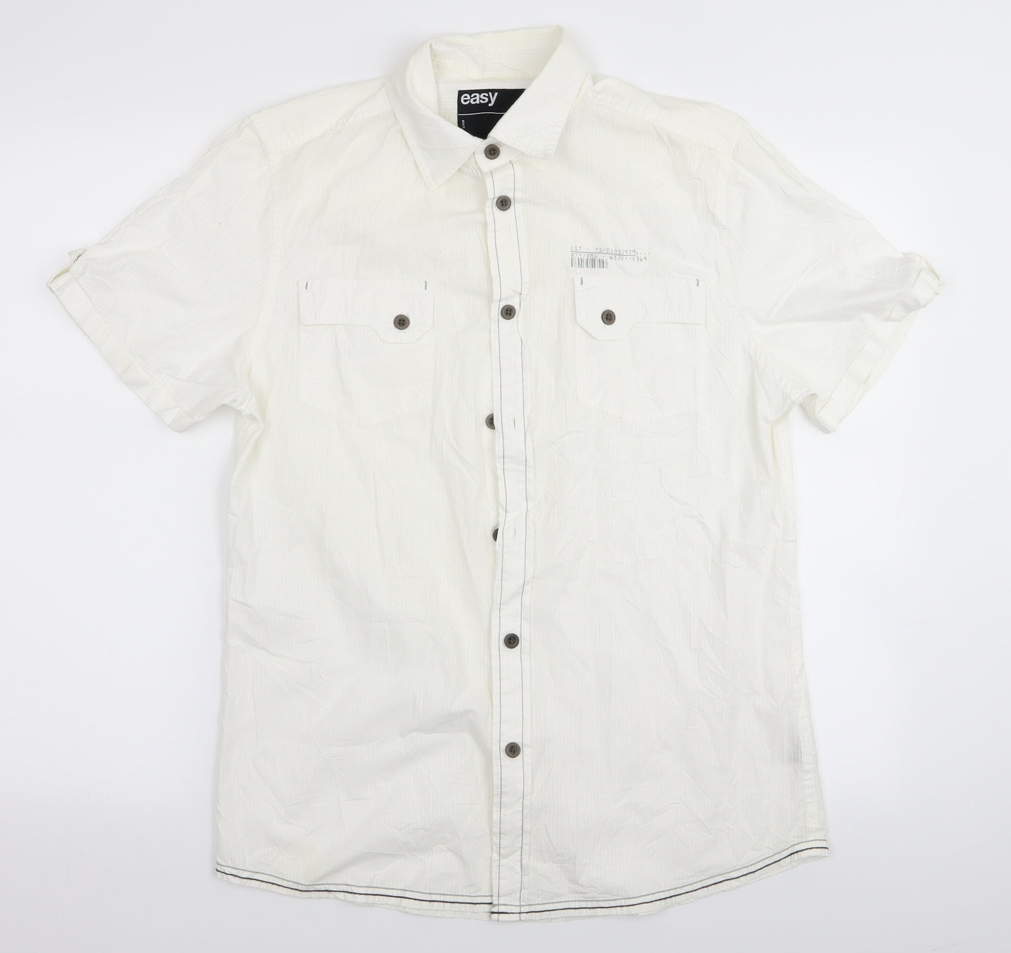 Easy Mens White    Button-Up Size M