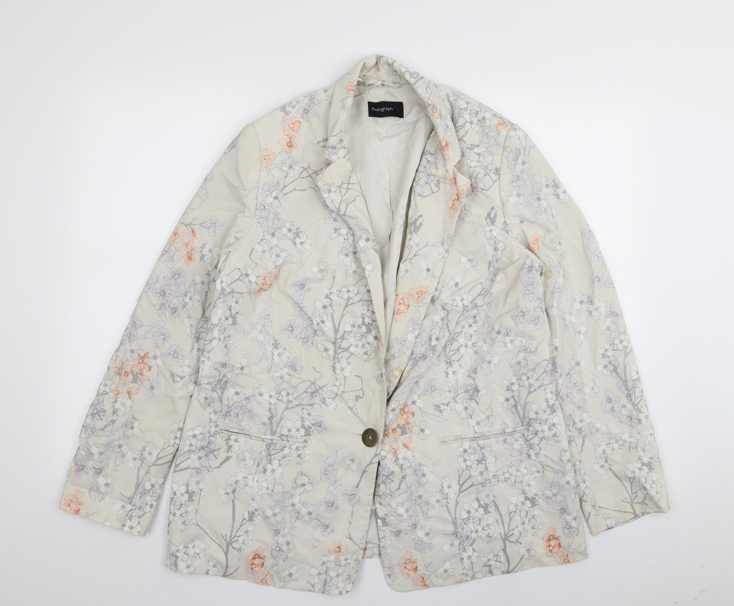 Autograph Womens Beige Floral  Jacket Blazer Size 16
