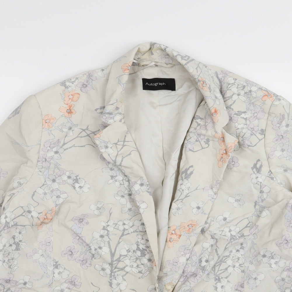 Autograph Womens Beige Floral  Jacket Blazer Size 16