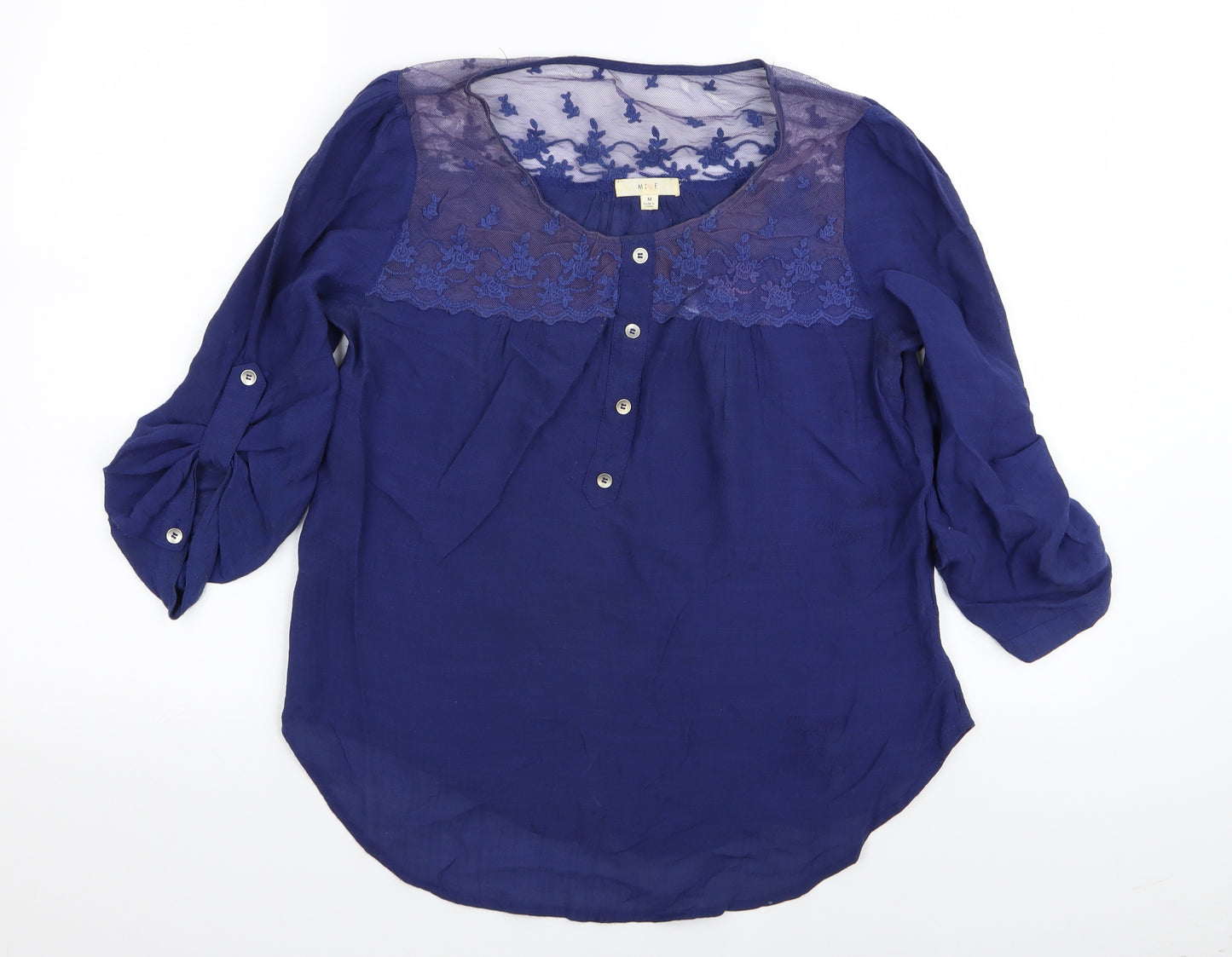 MINE Womens Blue Floral  Basic T-Shirt Size M