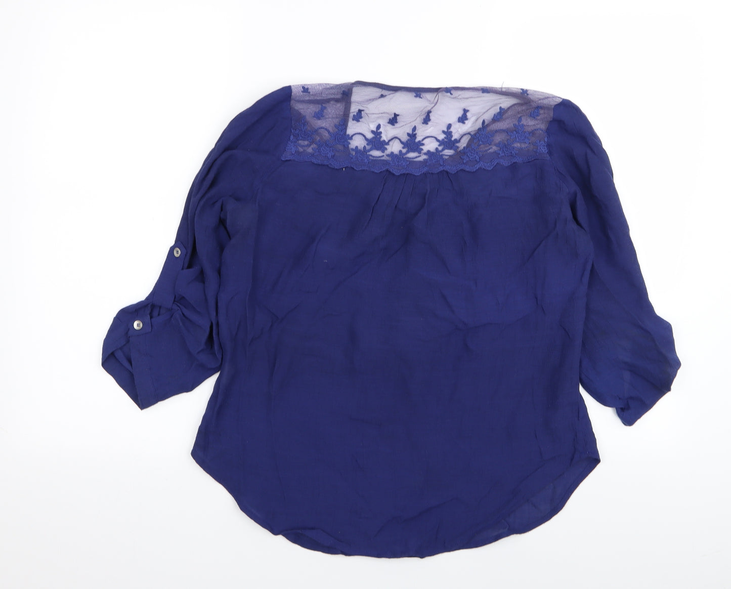 MINE Womens Blue Floral  Basic T-Shirt Size M