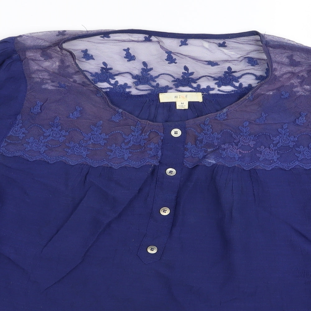 MINE Womens Blue Floral  Basic T-Shirt Size M