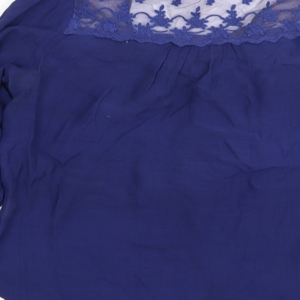 MINE Womens Blue Floral  Basic T-Shirt Size M