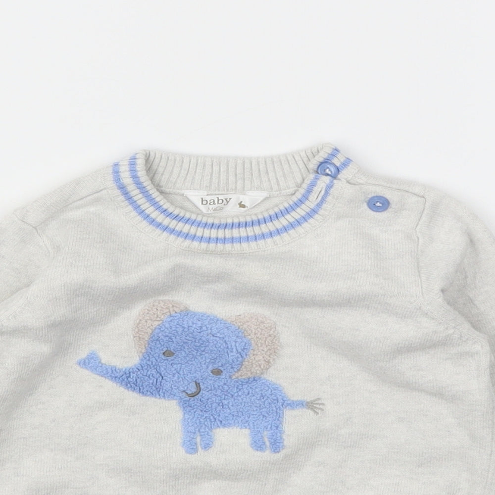 M&Co Boys Grey Animal Print  Pullover Jumper Size 12-18 Months