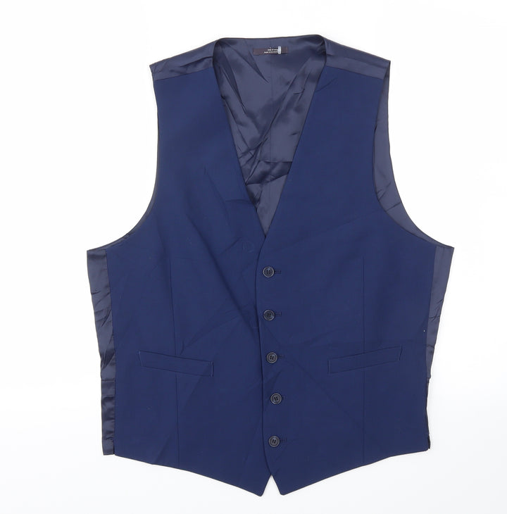M&S Mens Blue Jacket Suit Waistcoat Size M
