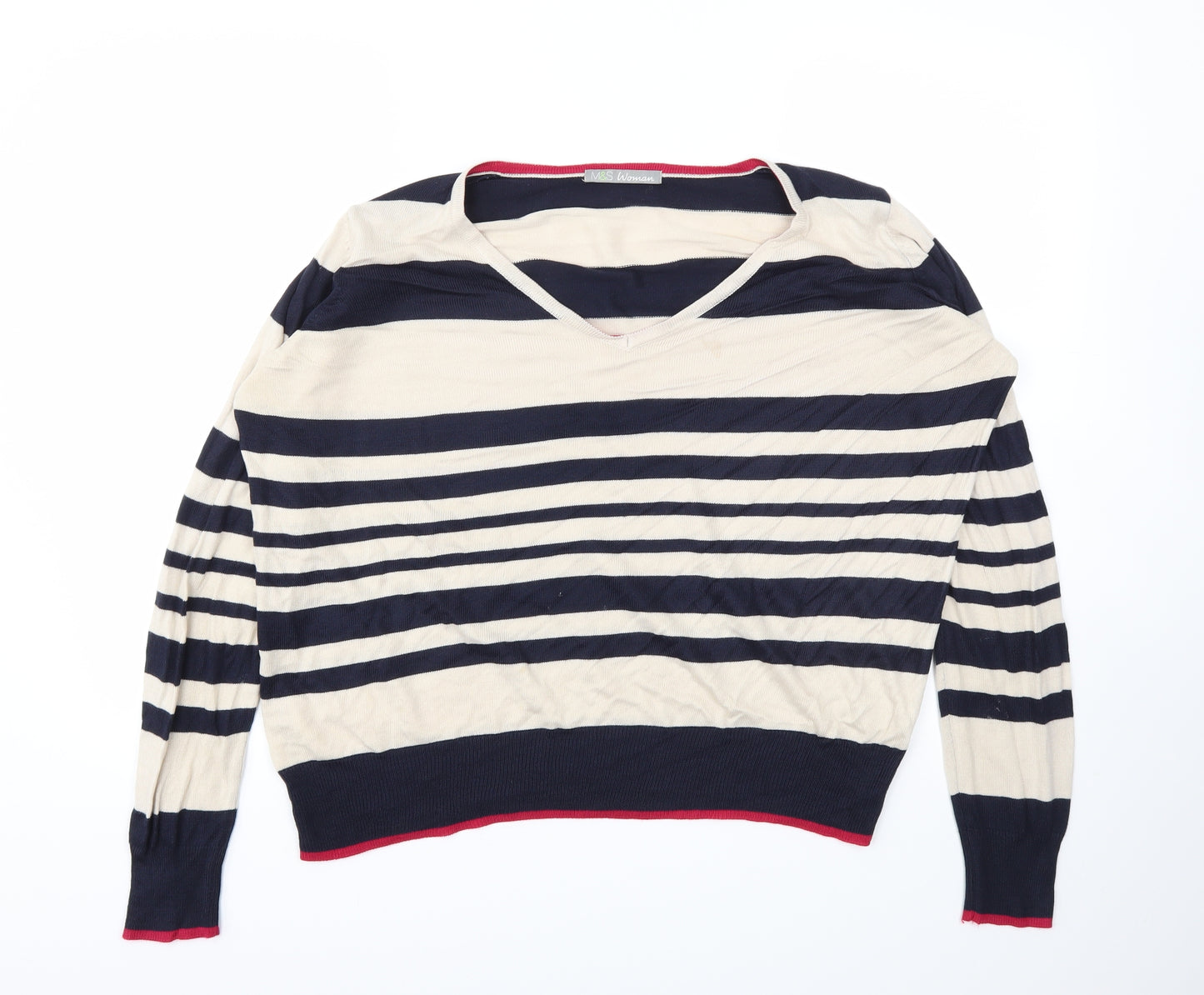 M&S Womens Beige Striped  Basic T-Shirt Size 18