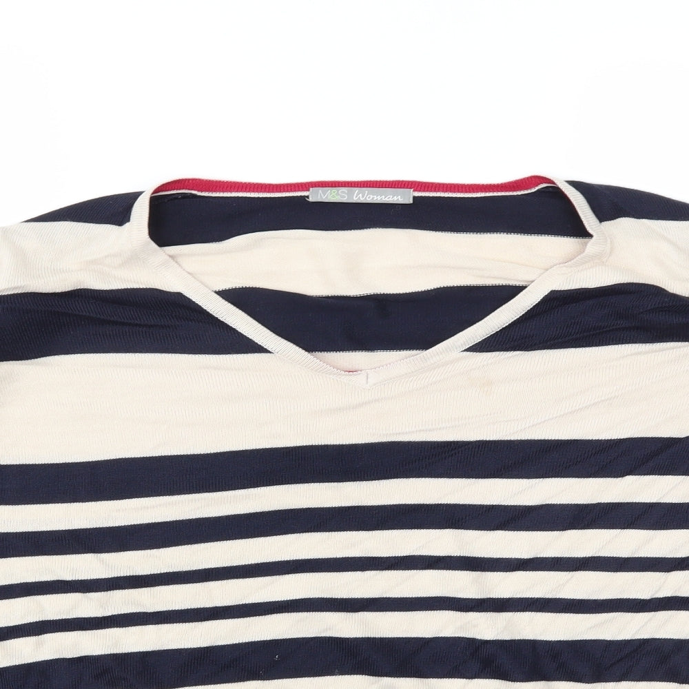 M&S Womens Beige Striped  Basic T-Shirt Size 18