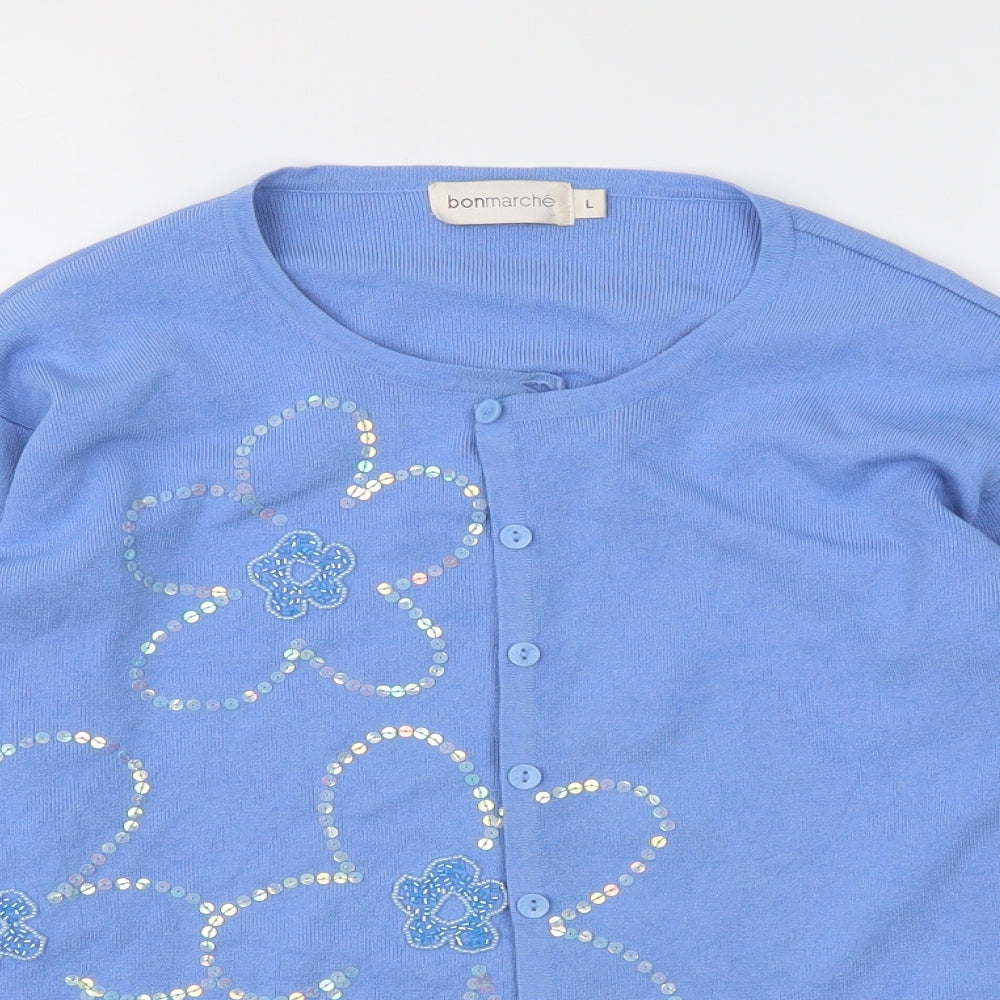 Bonmarché Womens Blue Floral  Cardigan Jumper Size L
