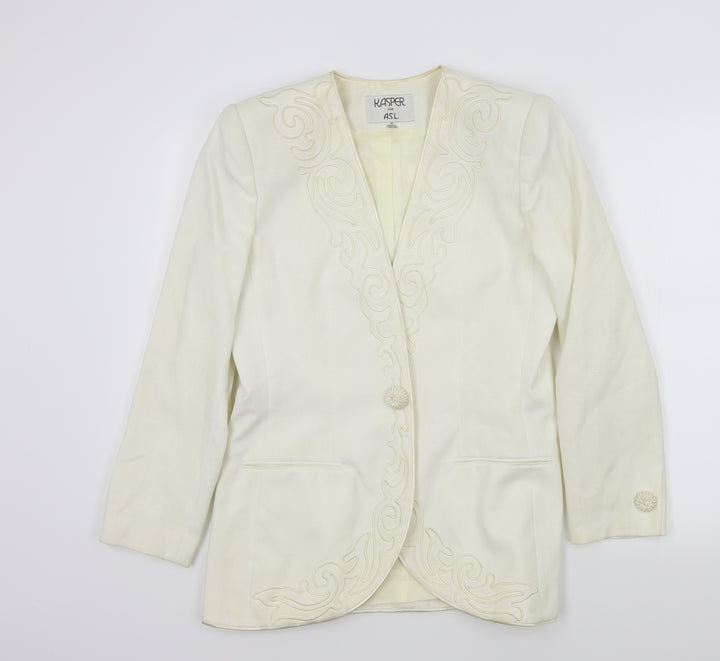 Kasper Womens Beige Colourblock Jacket Blazer Size 8 - Embroidered