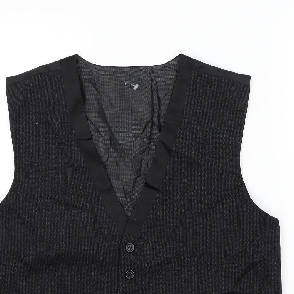 NICOLE FARHI Mens Black Striped  Jacket Suit Waistcoat Size 38
