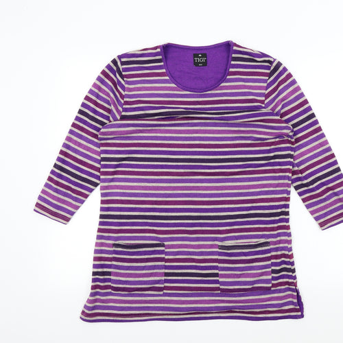 TIGI Womens Purple Striped  Pullover Jumper Size 10