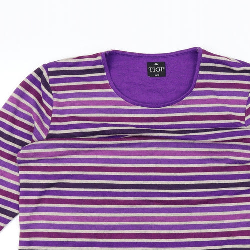 TIGI Womens Purple Striped  Pullover Jumper Size 10