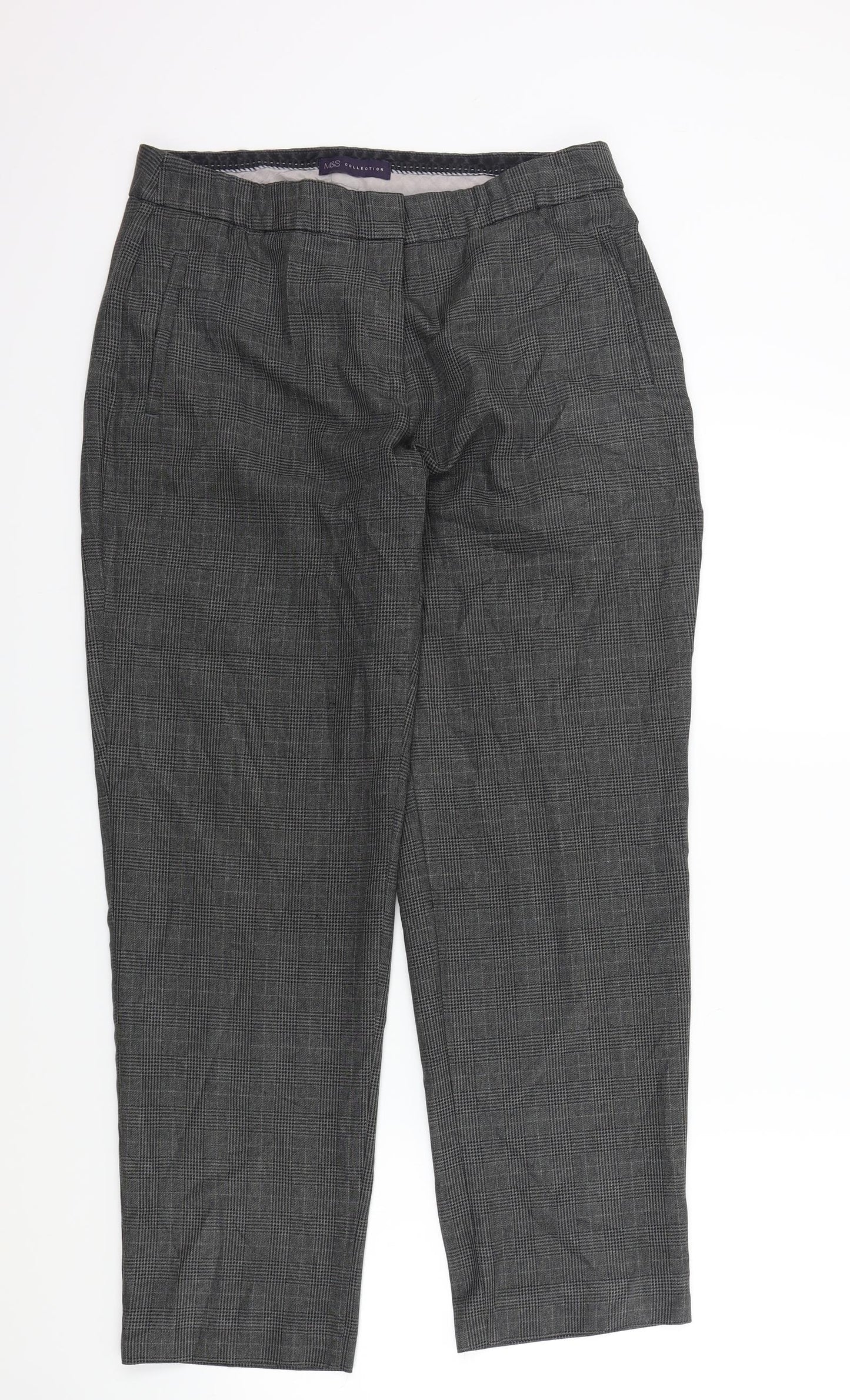 M&S Womens Grey Check  Trousers  Size 14 L28 in