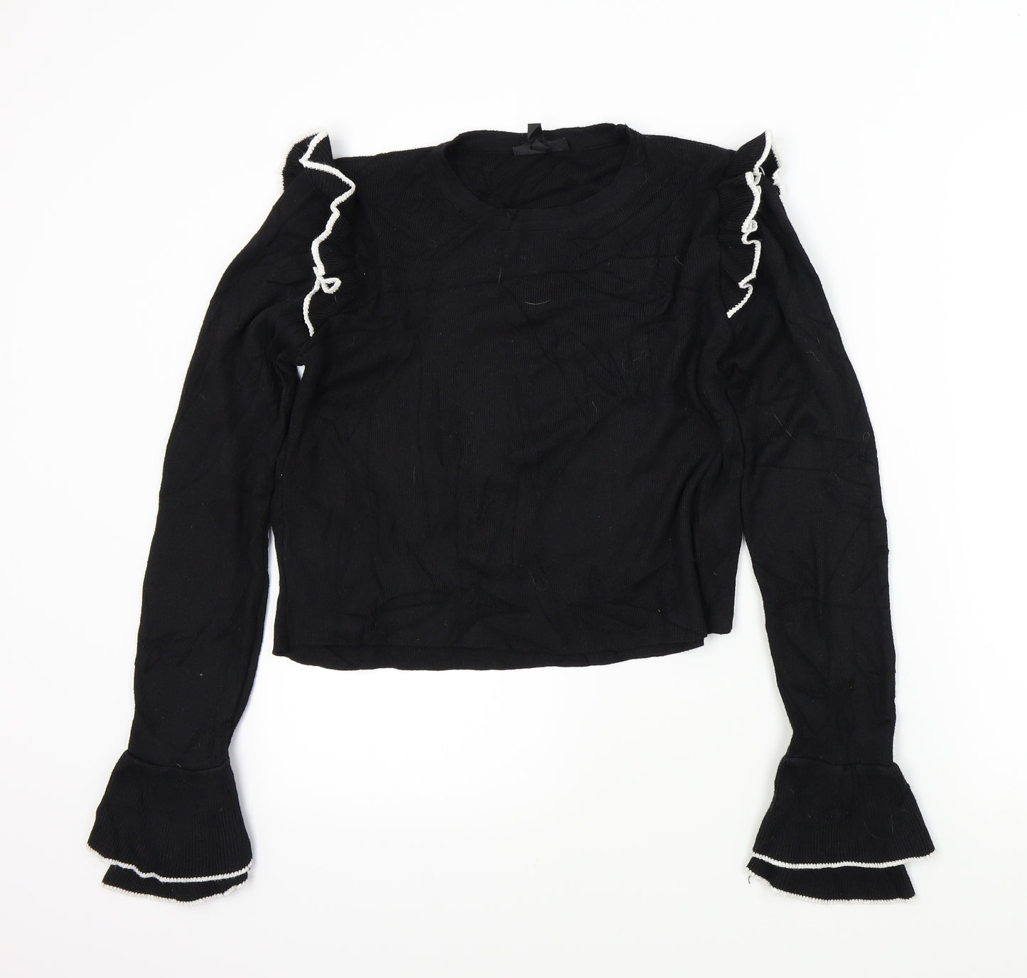 TOP SHOP Womens Black   Pullover Jumper Size 14  - Frill Detail