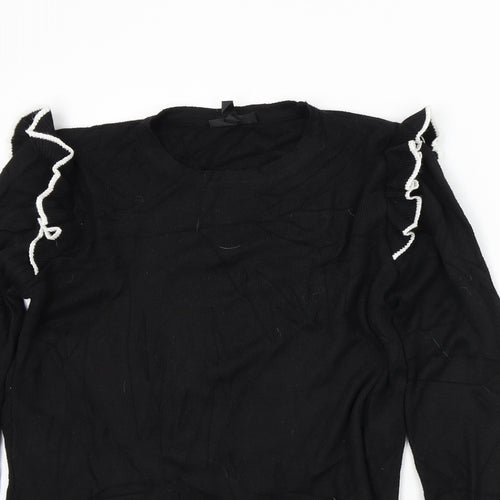 TOP SHOP Womens Black   Pullover Jumper Size 14  - Frill Detail