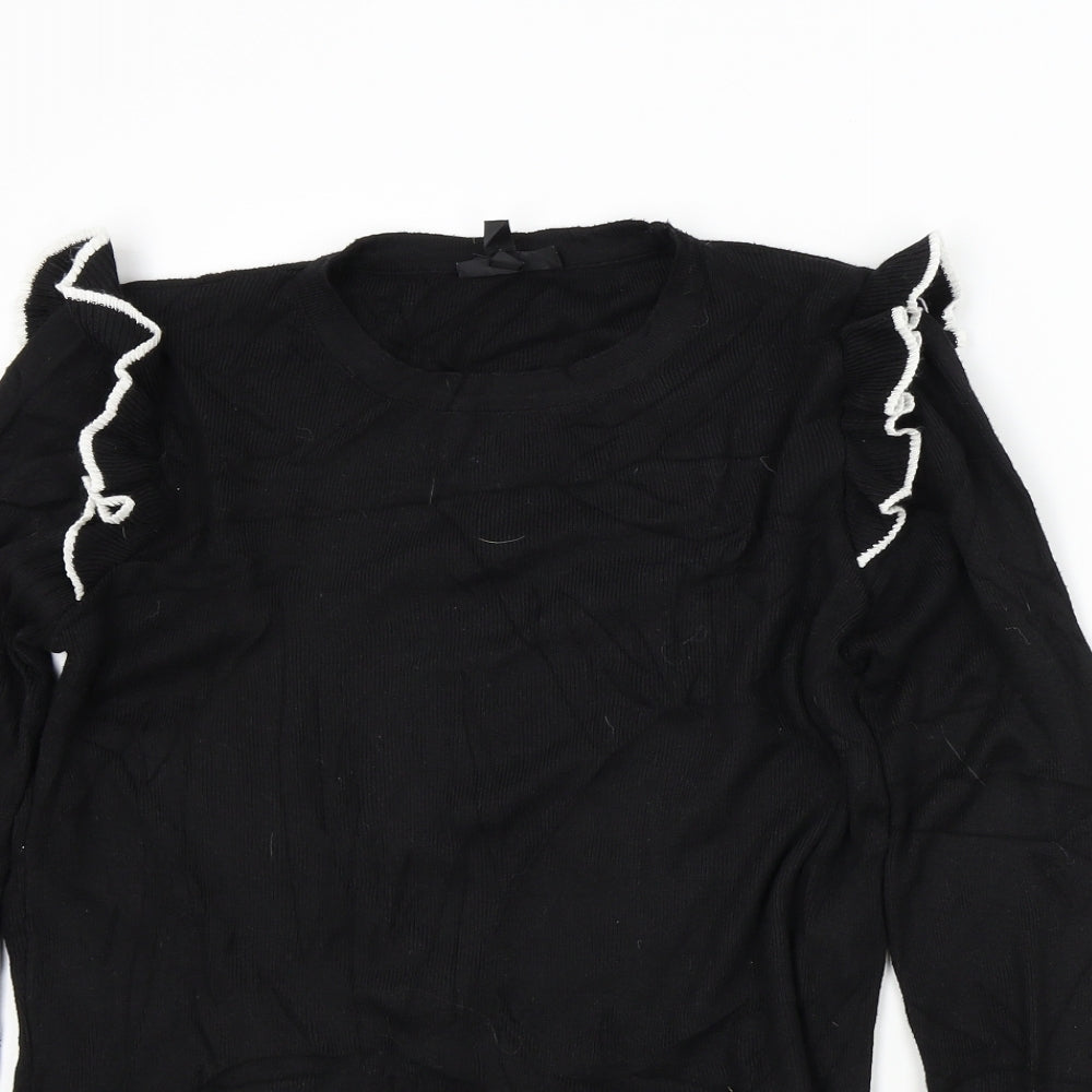 TOP SHOP Womens Black   Pullover Jumper Size 14  - Frill Detail