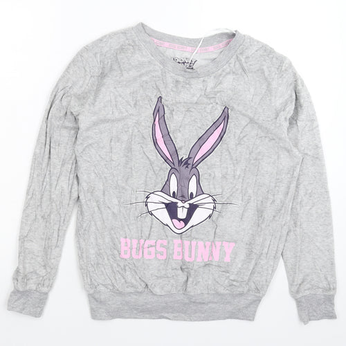 Primark Womens Grey Solid Fleece Top Pyjama Top Size 8  - Looney Tunes