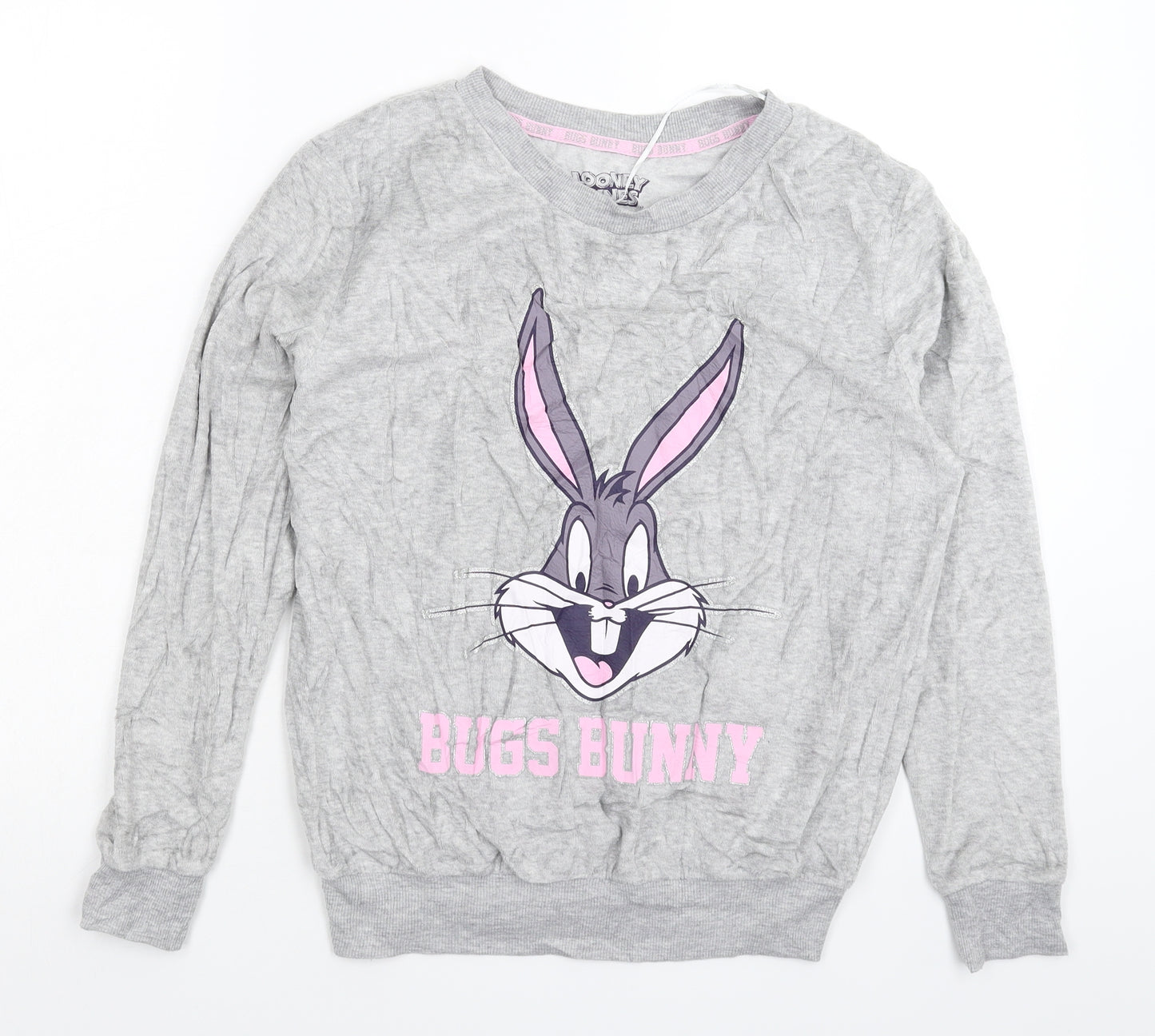 Primark Womens Grey Solid Fleece Top Pyjama Top Size 8  - Looney Tunes