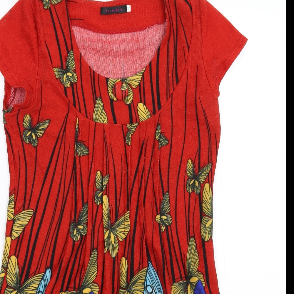 Tenki Womens Red Floral Knit Jumper Dress  Size M