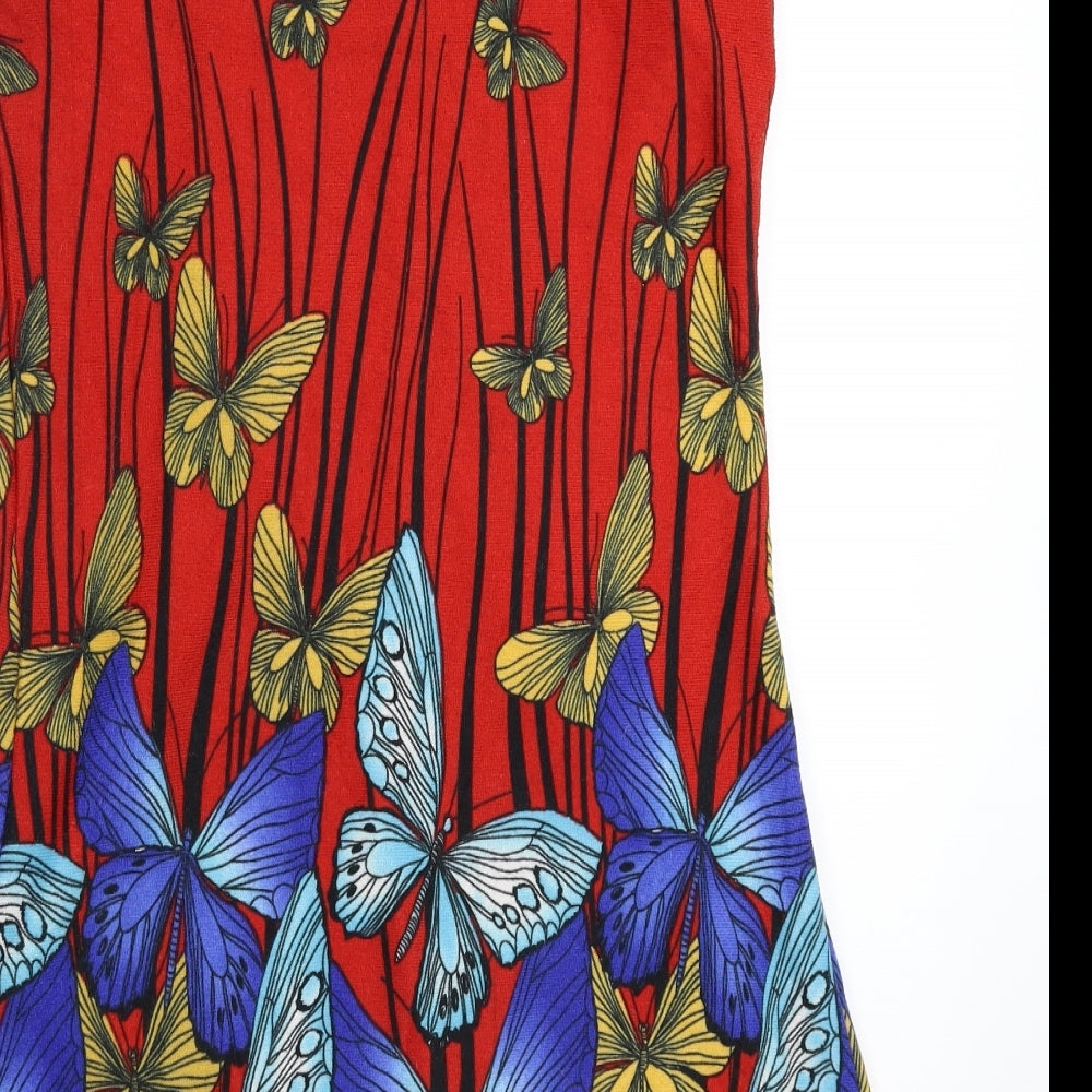 Tenki Womens Red Floral Knit Jumper Dress  Size M
