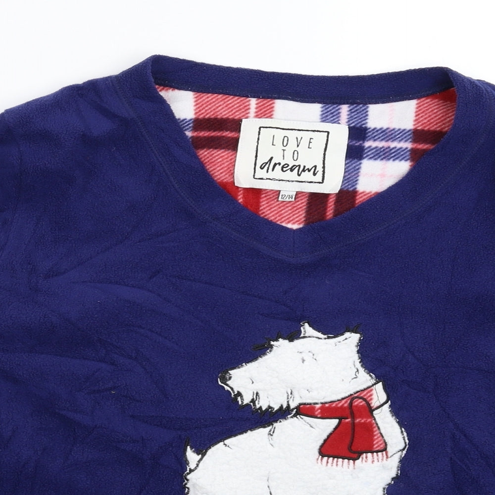 Primark Womens Blue Solid Fleece Top Pyjama Top Size 14