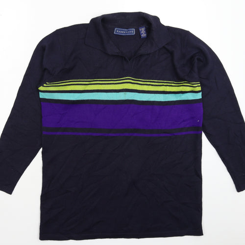 Karen Scott Mens Blue Striped Knit Pullover Jumper Size M