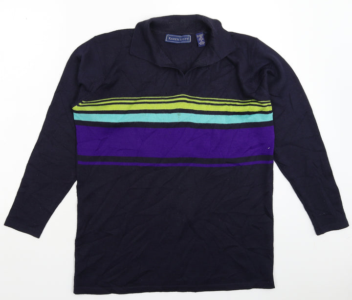 Karen Scott Mens Blue Striped Knit Pullover Jumper Size M