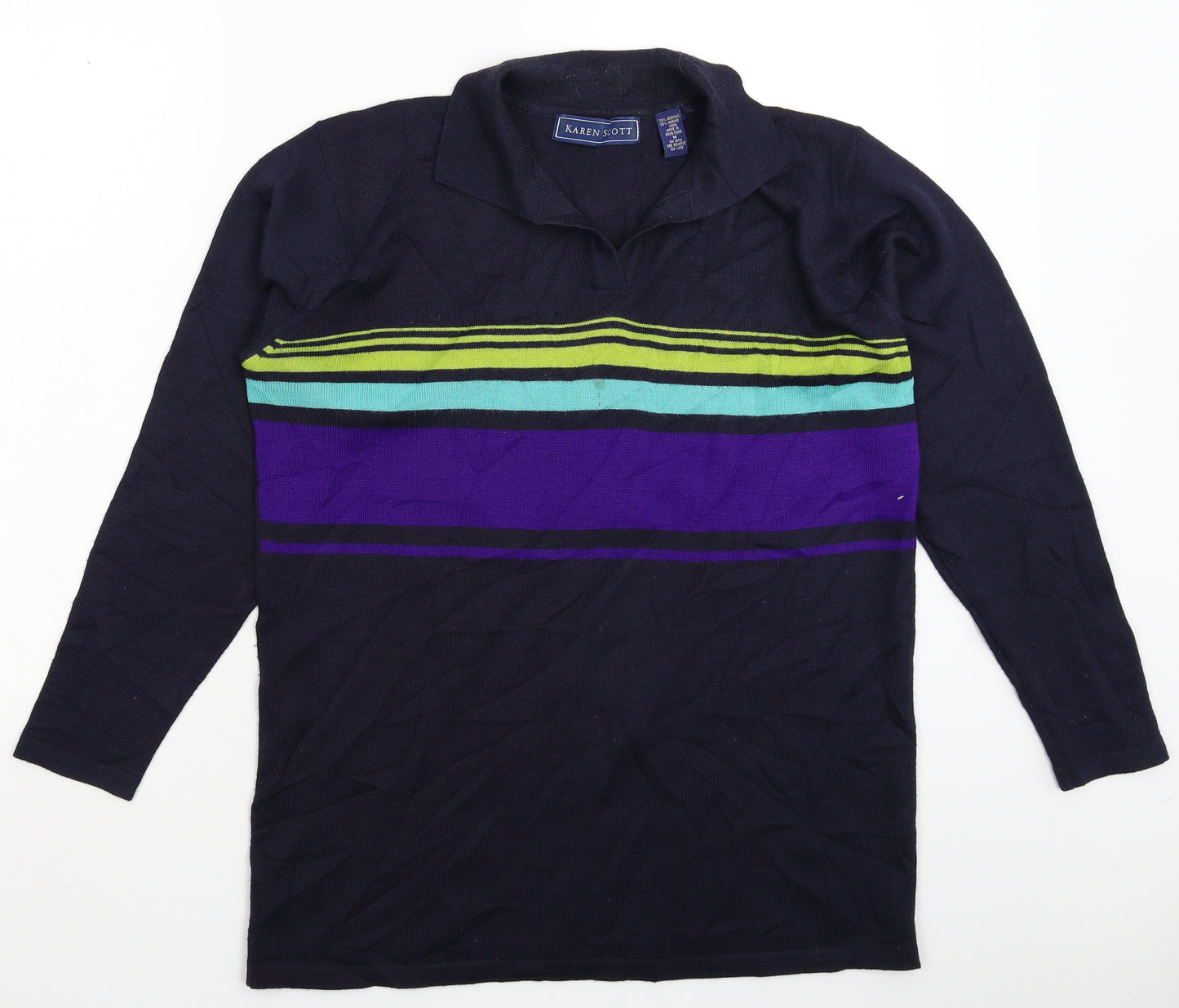 Karen Scott Mens Blue Striped Knit Pullover Jumper Size M
