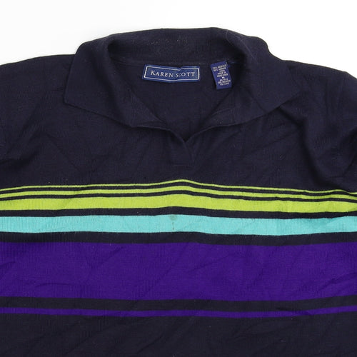 Karen Scott Mens Blue Striped Knit Pullover Jumper Size M