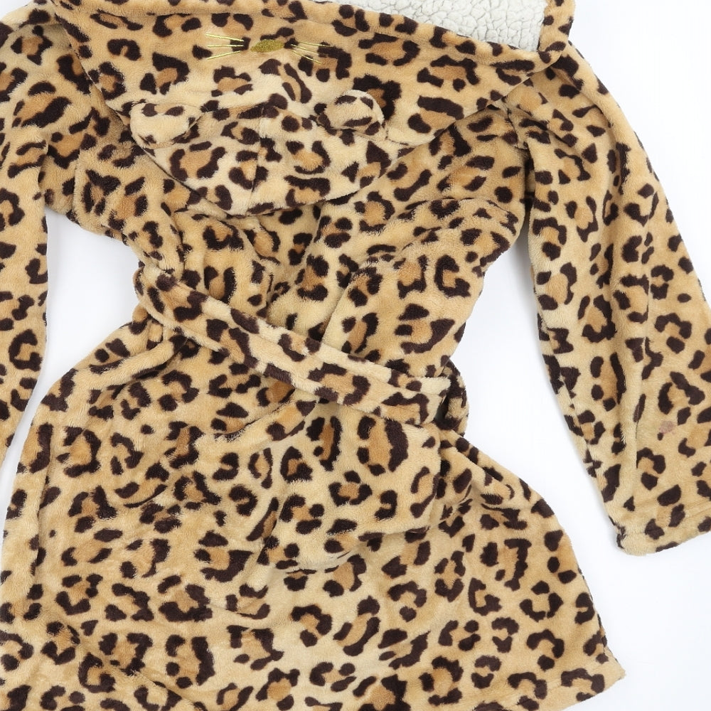 Blue Zoo Girls Brown Animal Print Fleece Top Robe Size 9-10 Years