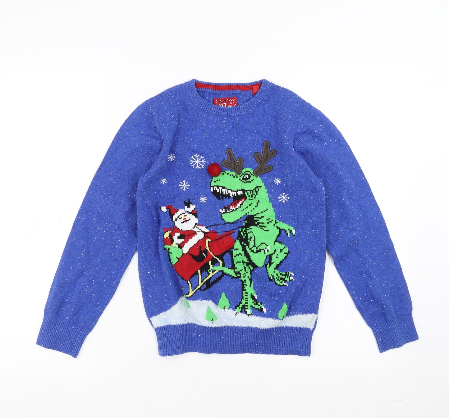 Sainsburys  Boys Blue  Knit Pullover Jumper Size 10 Years  - Dinosaur Christmas