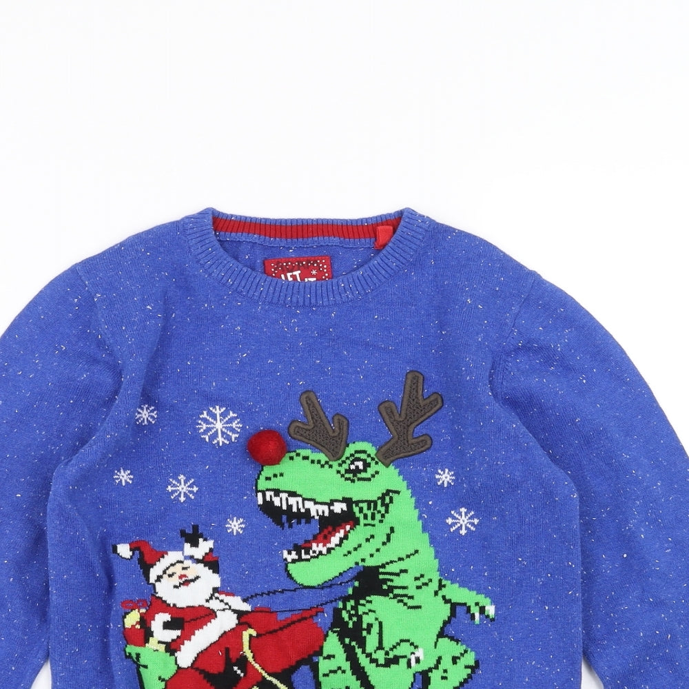 Sainsburys  Boys Blue  Knit Pullover Jumper Size 10 Years  - Dinosaur Christmas