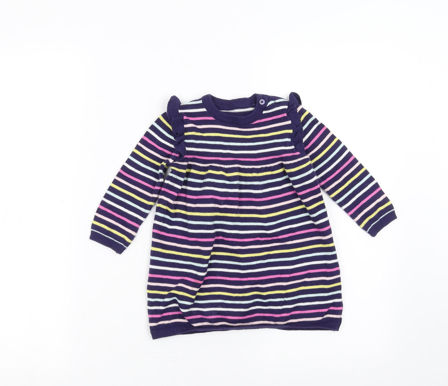 Sainsburys  Girls Multicoloured Striped Knit Jumper Dress  Size 9-12 Months