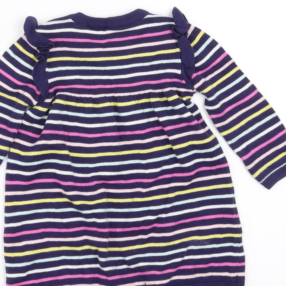 Sainsburys  Girls Multicoloured Striped Knit Jumper Dress  Size 9-12 Months