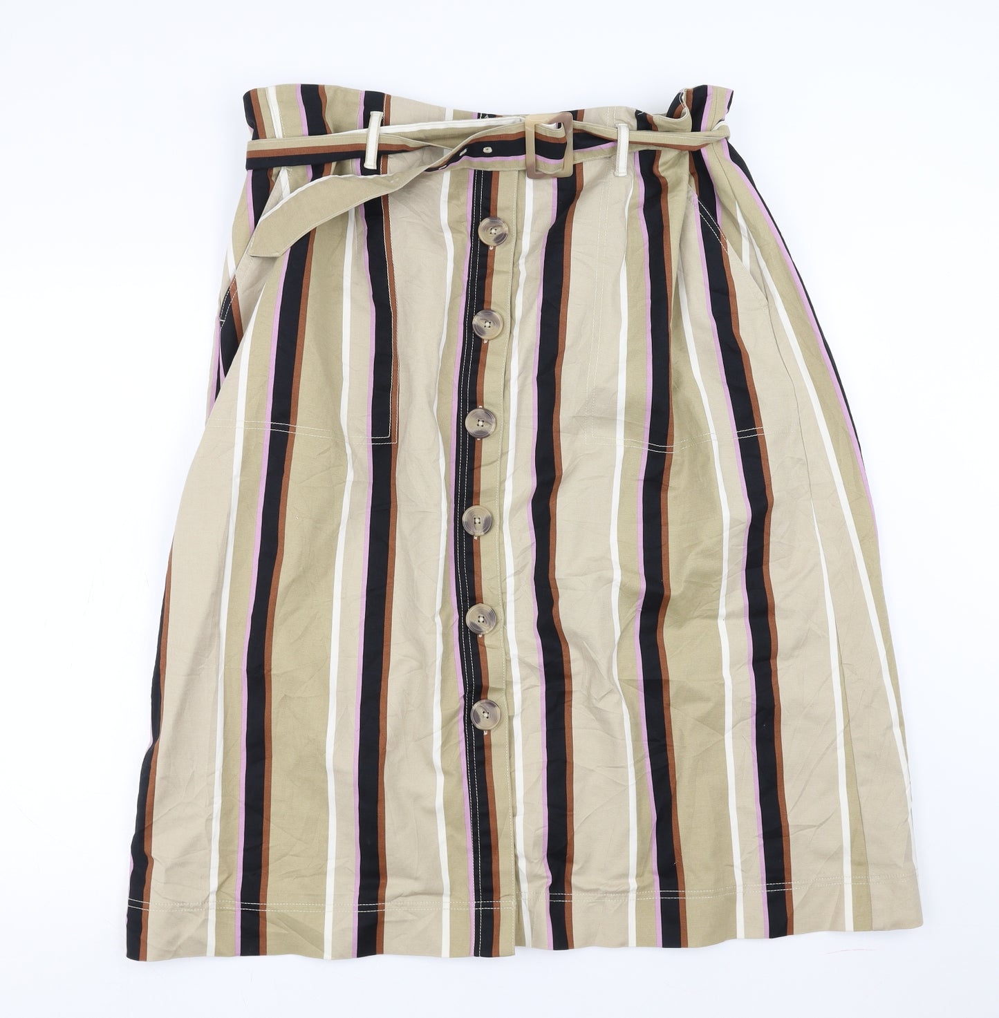 Marks and Spencer Womens Beige Striped  A-Line Skirt Size 22