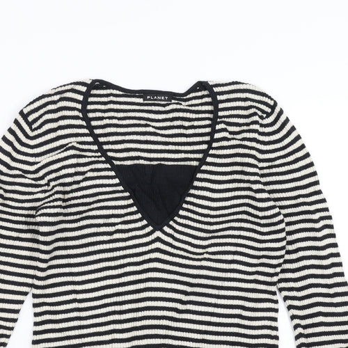 PLANET Womens Black Striped  Pullover Jumper Size XS