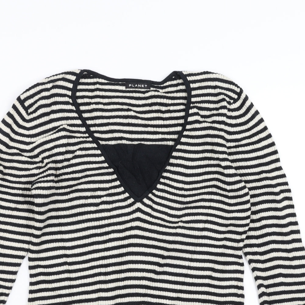 PLANET Womens Black Striped  Pullover Jumper Size XS