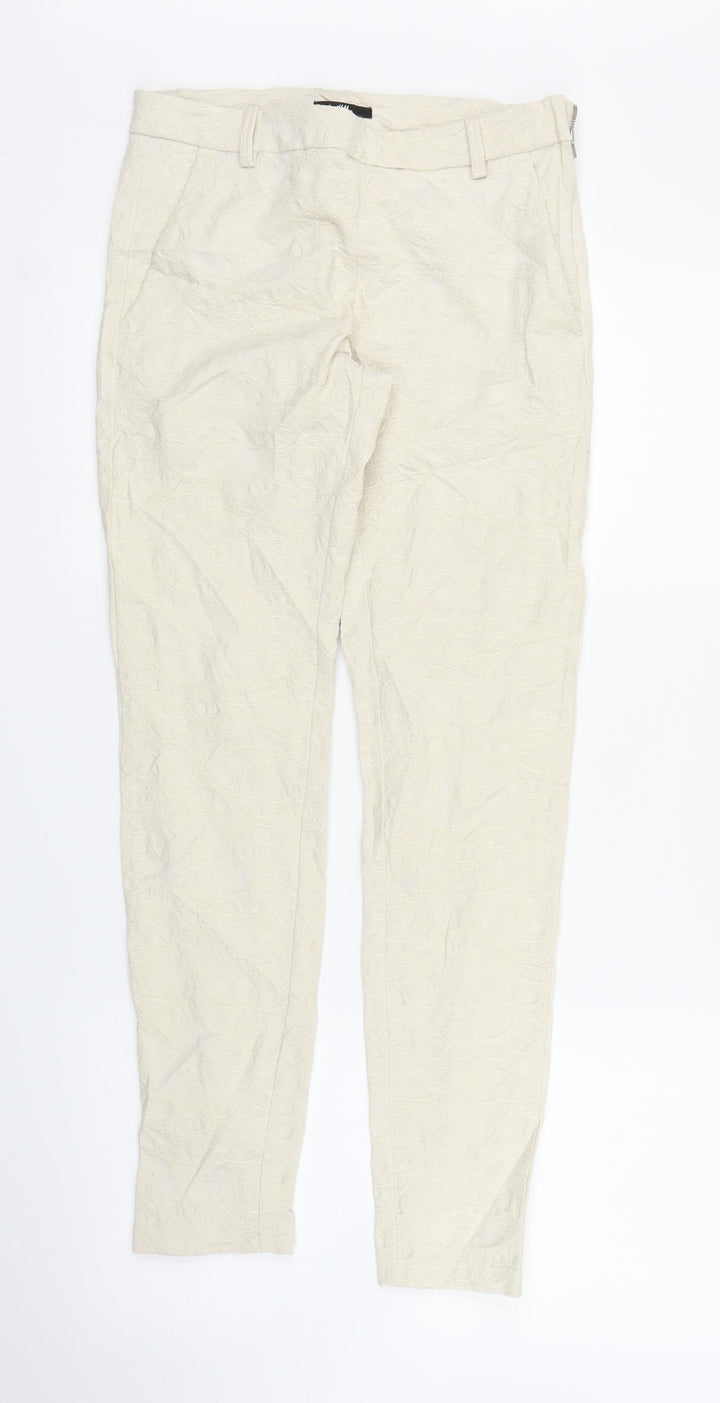 H&M Womens Ivory Floral  Carrot Trousers Size 6 L27 in