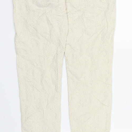H&M Womens Ivory Floral  Carrot Trousers Size 6 L27 in
