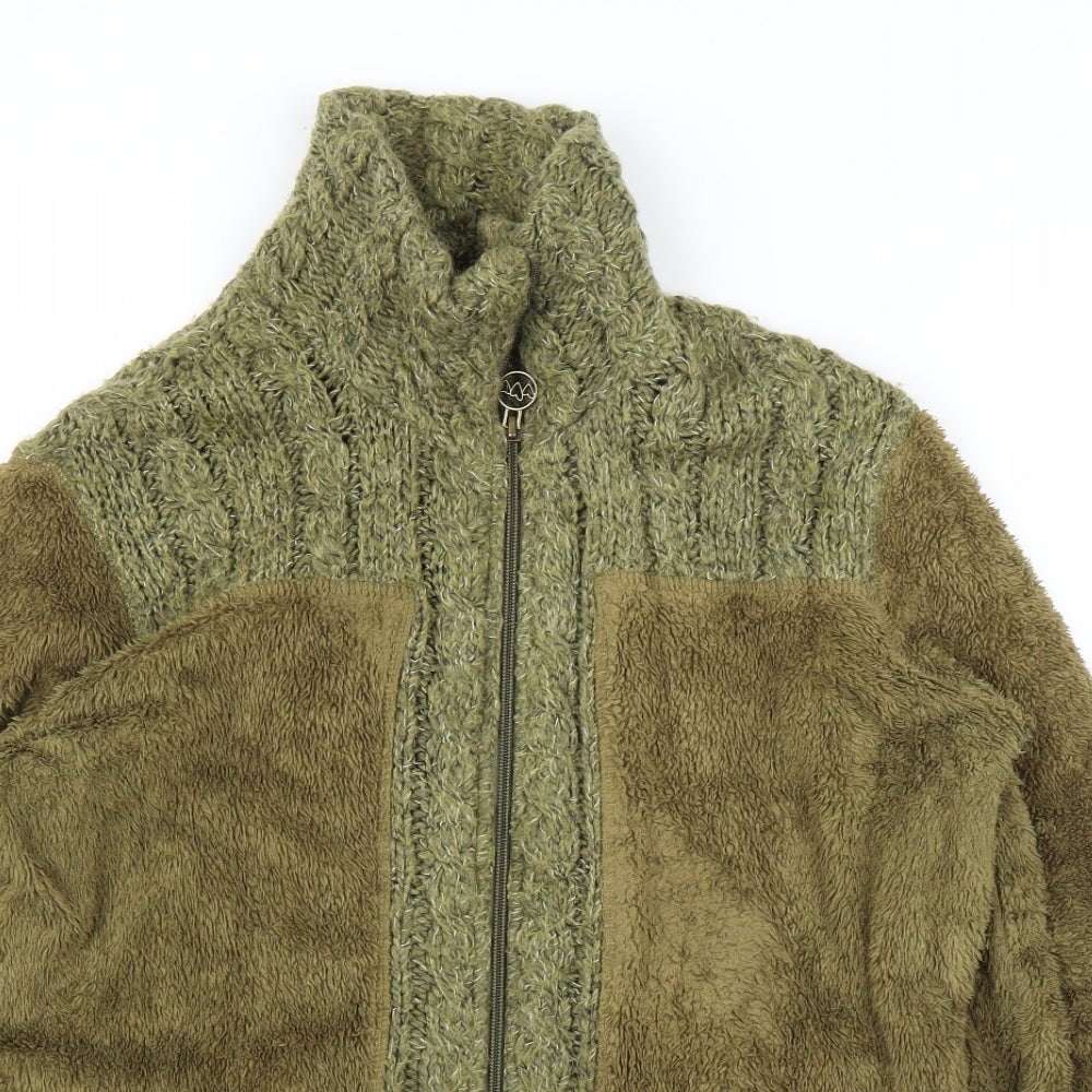 M&S Womens Green  Fleece Cardigan Jumper Size M