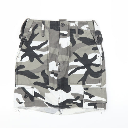 Preworn Womens Green Camouflage Denim A-Line Skirt Size S
