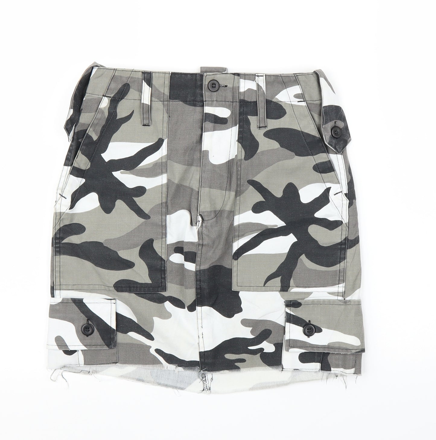 Preworn Womens Green Camouflage Denim A-Line Skirt Size S