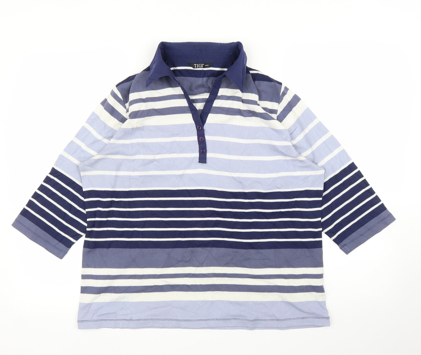 Tigi Womens Blue Striped  Basic Blouse Size 18