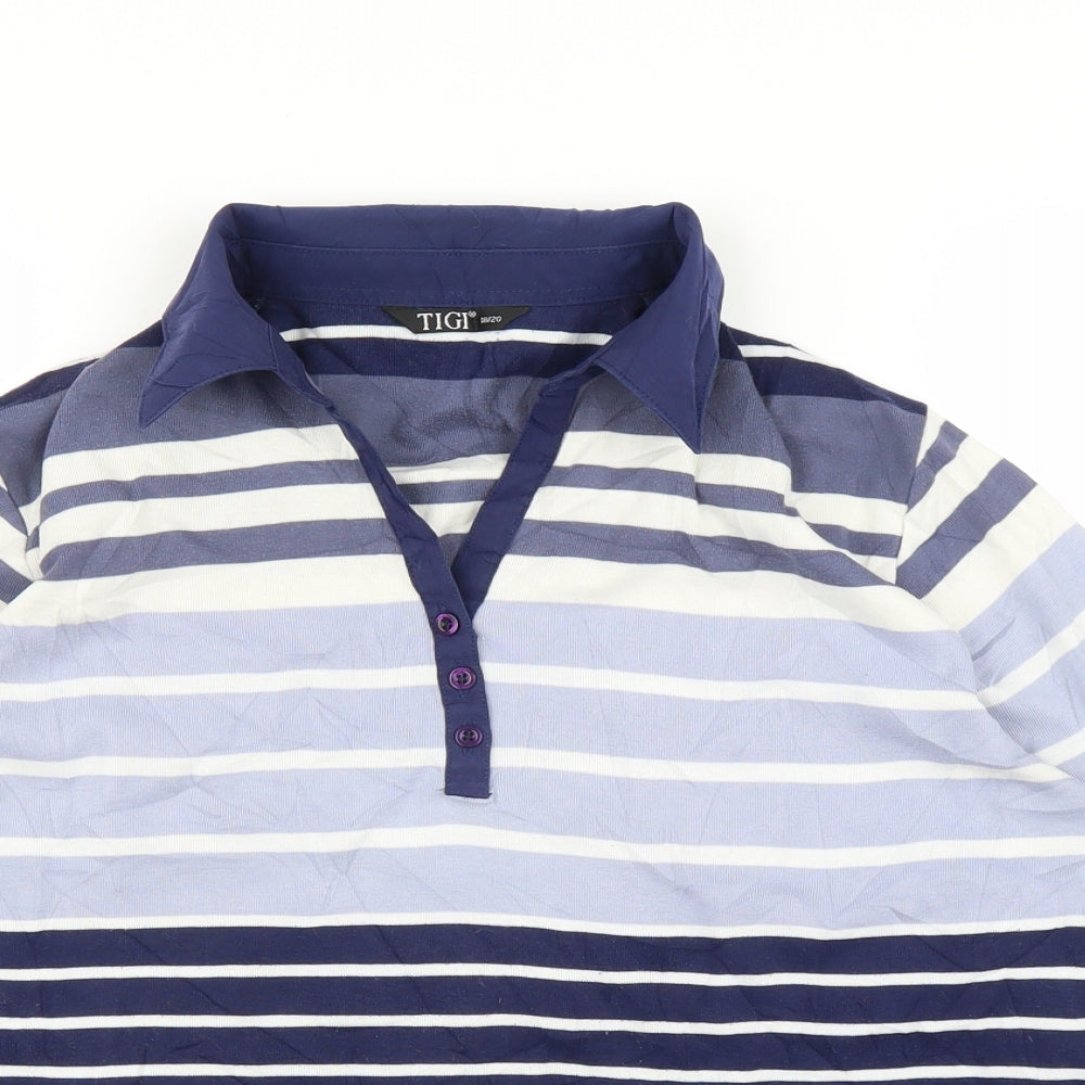 Tigi Womens Blue Striped  Basic Blouse Size 18