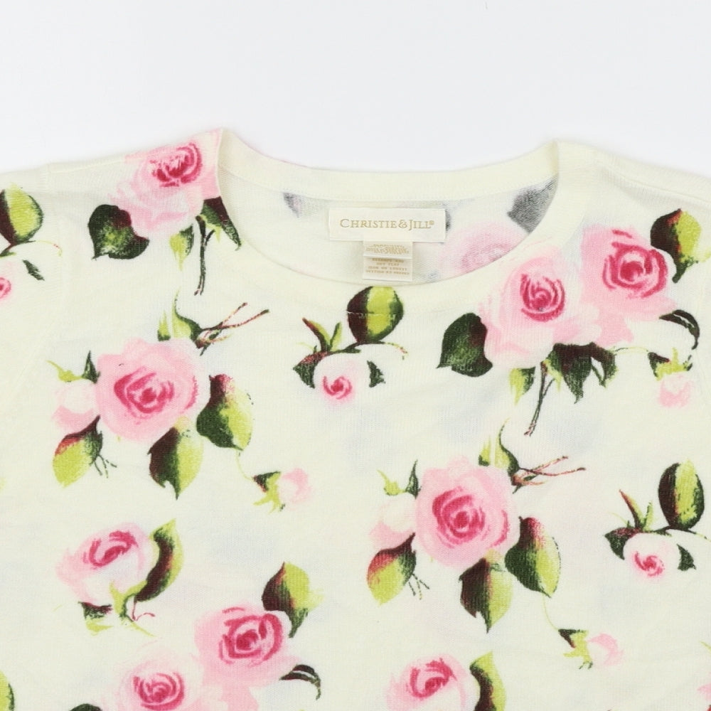 Christie & Jill Womens Beige Floral  Henley Jumper Size M