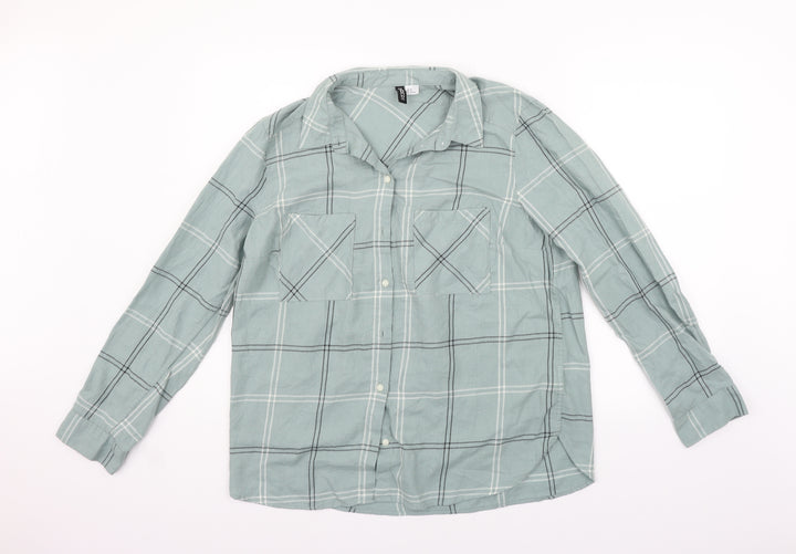 Divided Mens Green Check   Button-Up Size 14