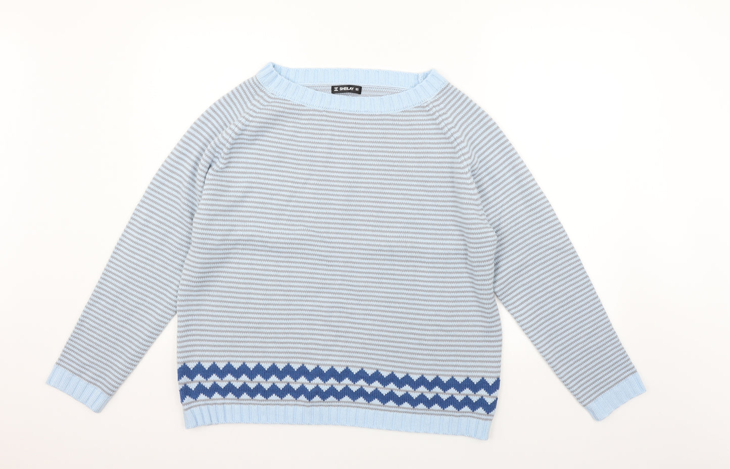 SHEILAY Womens Blue Geometric  Pullover Jumper Size S