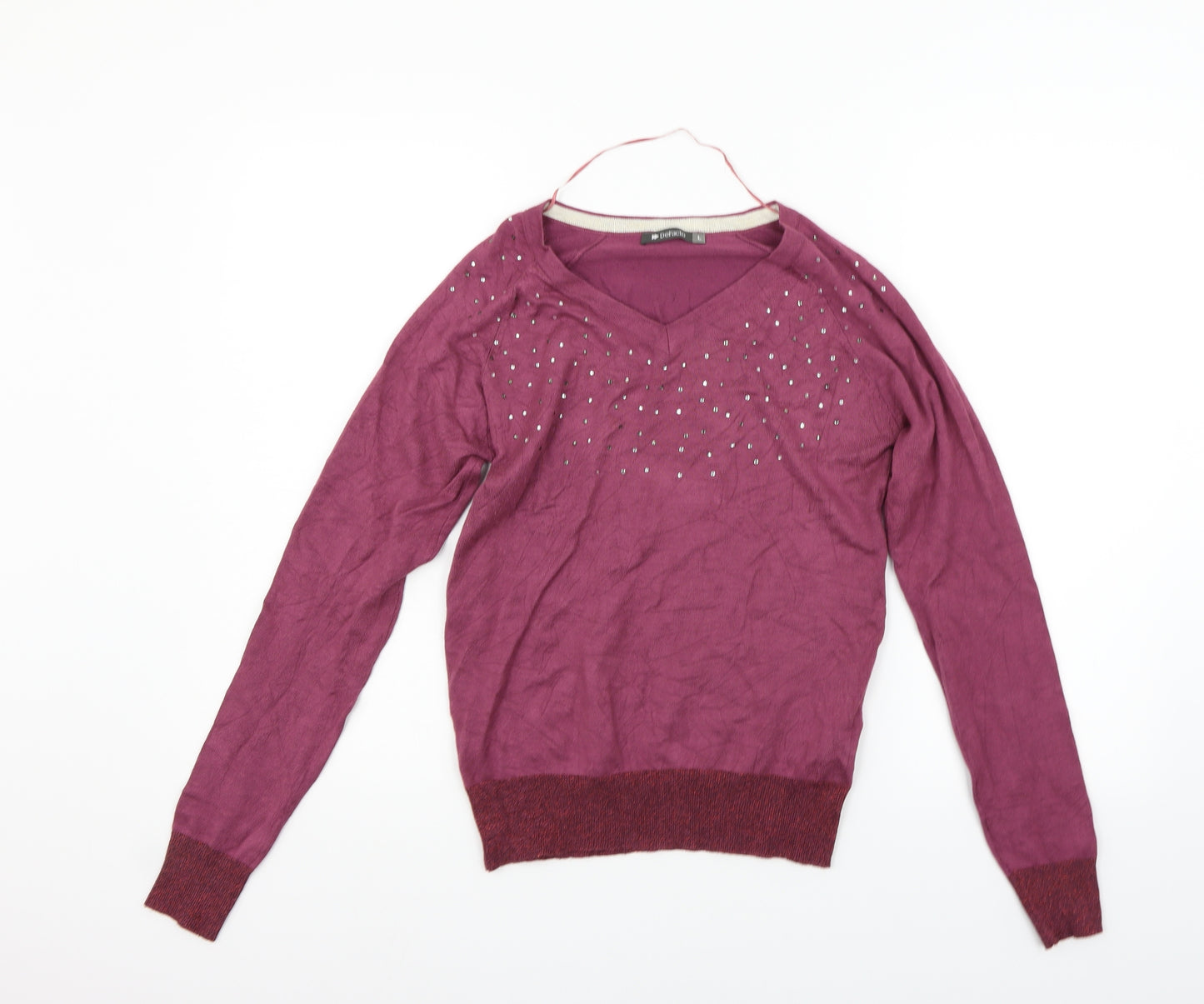 DeFacto Womens Purple   Pullover Jumper Size L  - details on chest