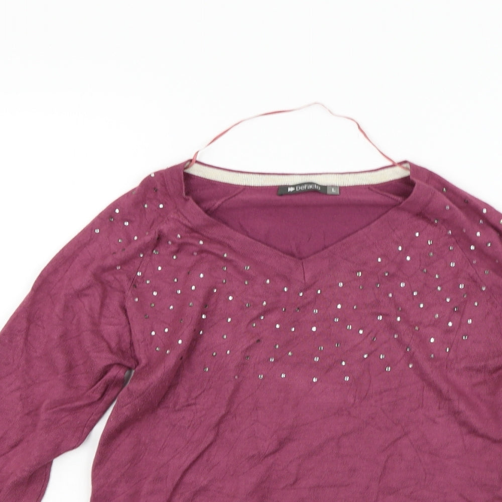 DeFacto Womens Purple   Pullover Jumper Size L  - details on chest